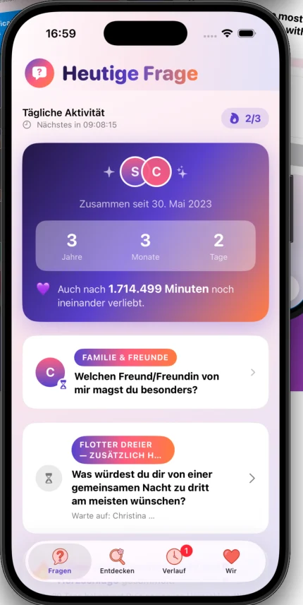 ever2 App mit der heutigen Paarfrage