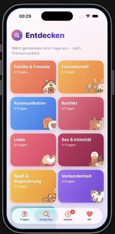 Themenübersicht der ever2 Paar-App