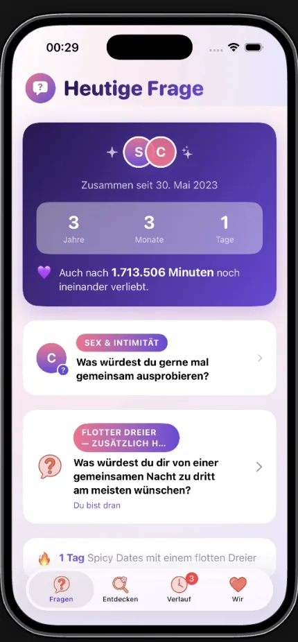ever2 App mit der heutigen Paarfrage